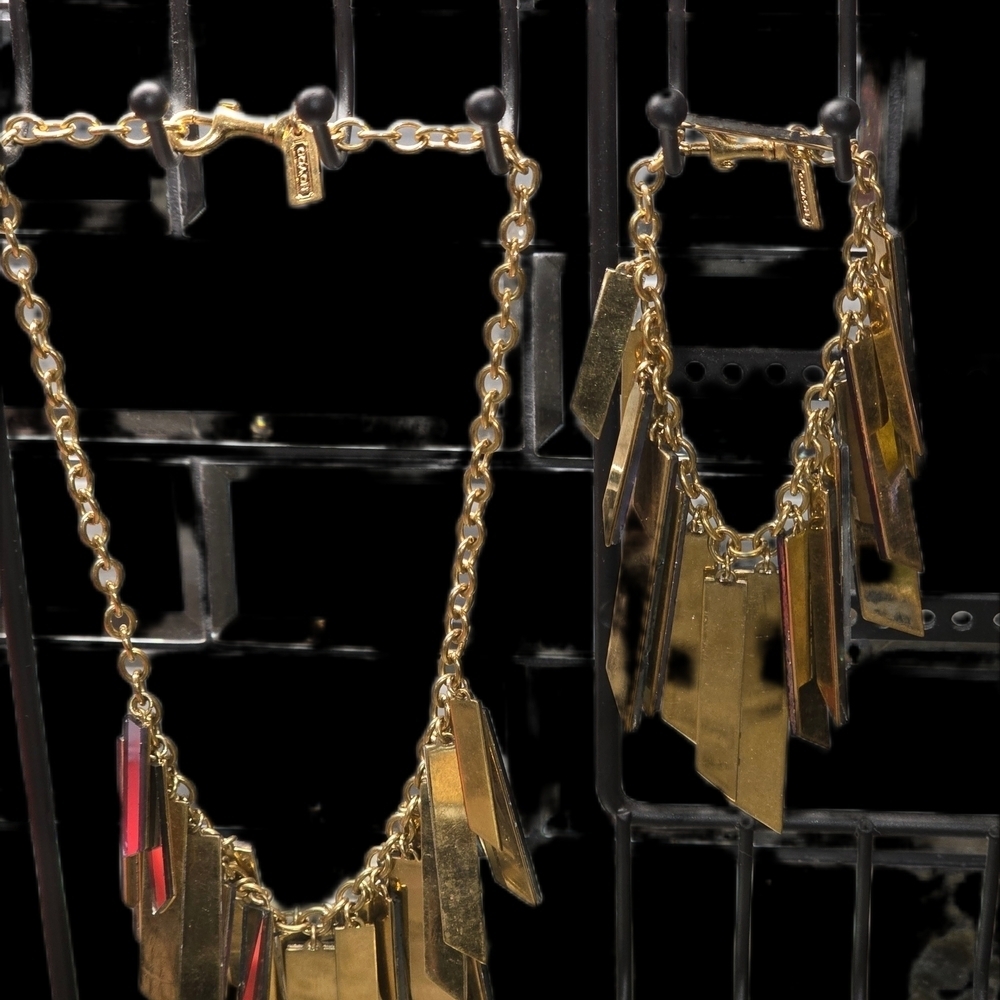 Coach Gold and Mirrored Brass Necklace/Bracelet Set